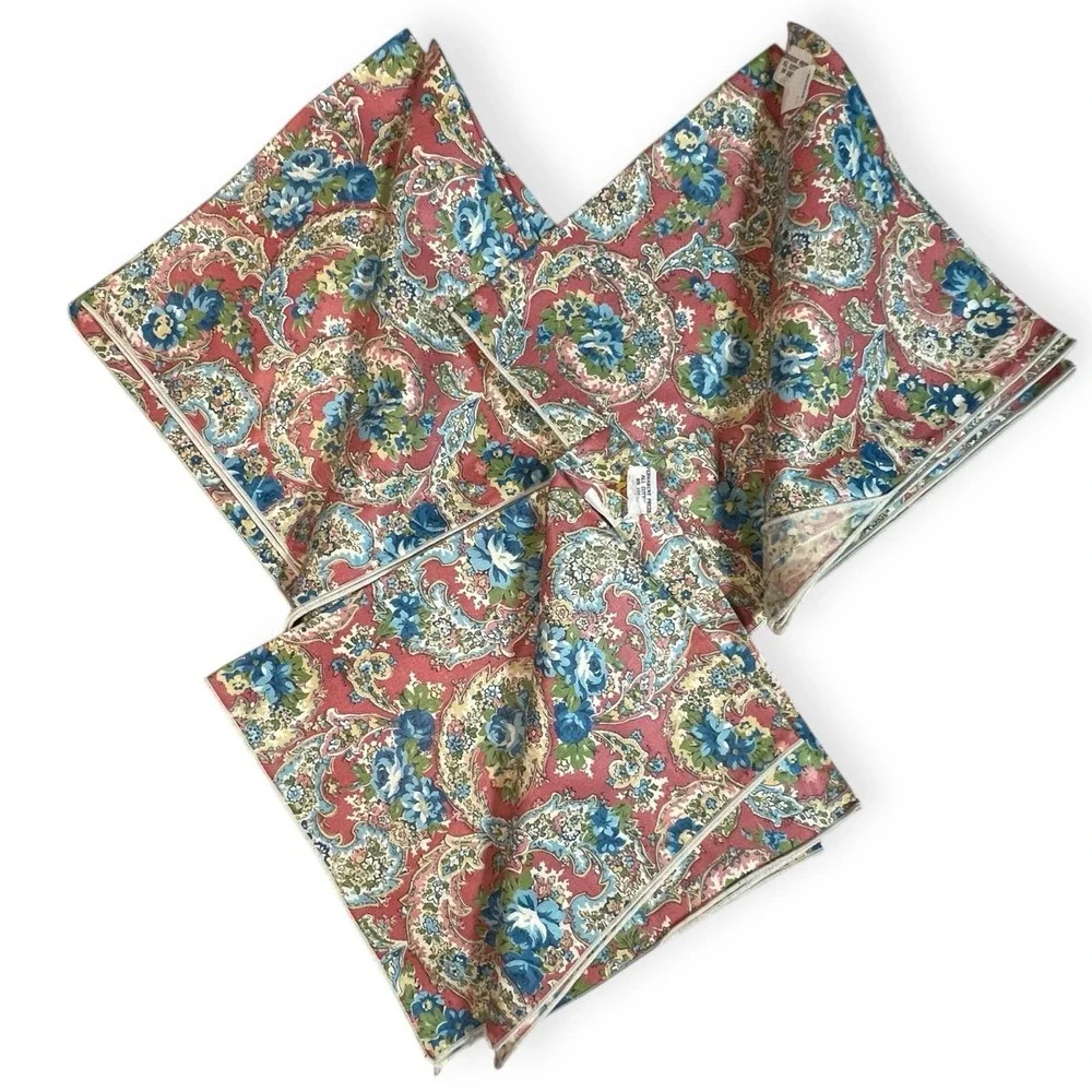 Vtg Cloth Napkins Floral Paisley Retro Cotton Perm Press Print 17